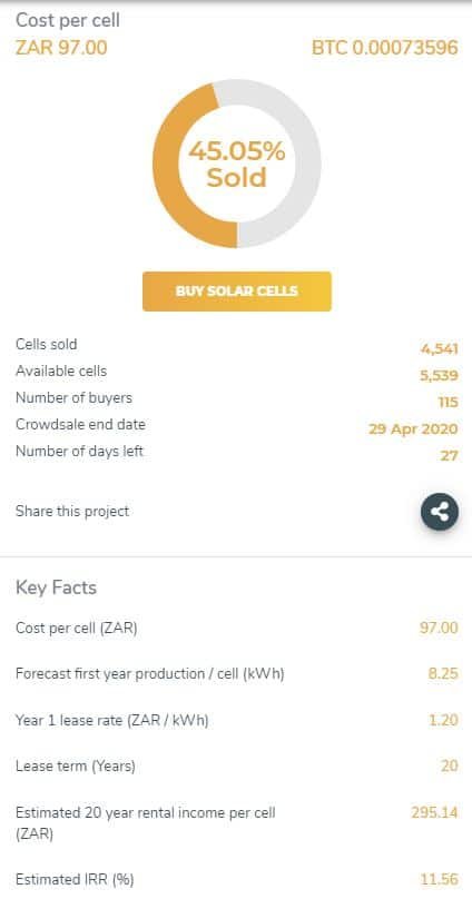 a solar project from thesunexchange that accepts investments for passive income